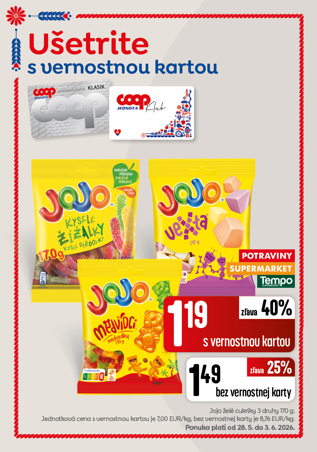 špeciálna ponuka s vernostnou kartou Jojo